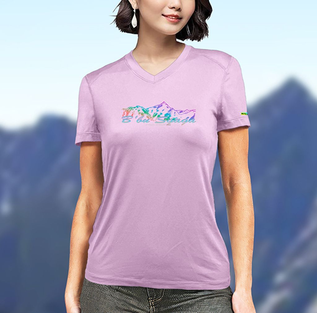 【Raw Light】女 中央尖山 輕柔溫控短袖石墨烯V領衫(葡萄紫)