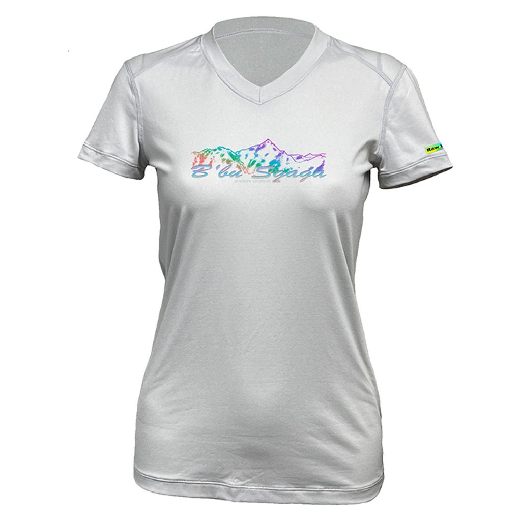 女 中央尖山 輕柔溫控短袖石墨烯V領衫(灰白)