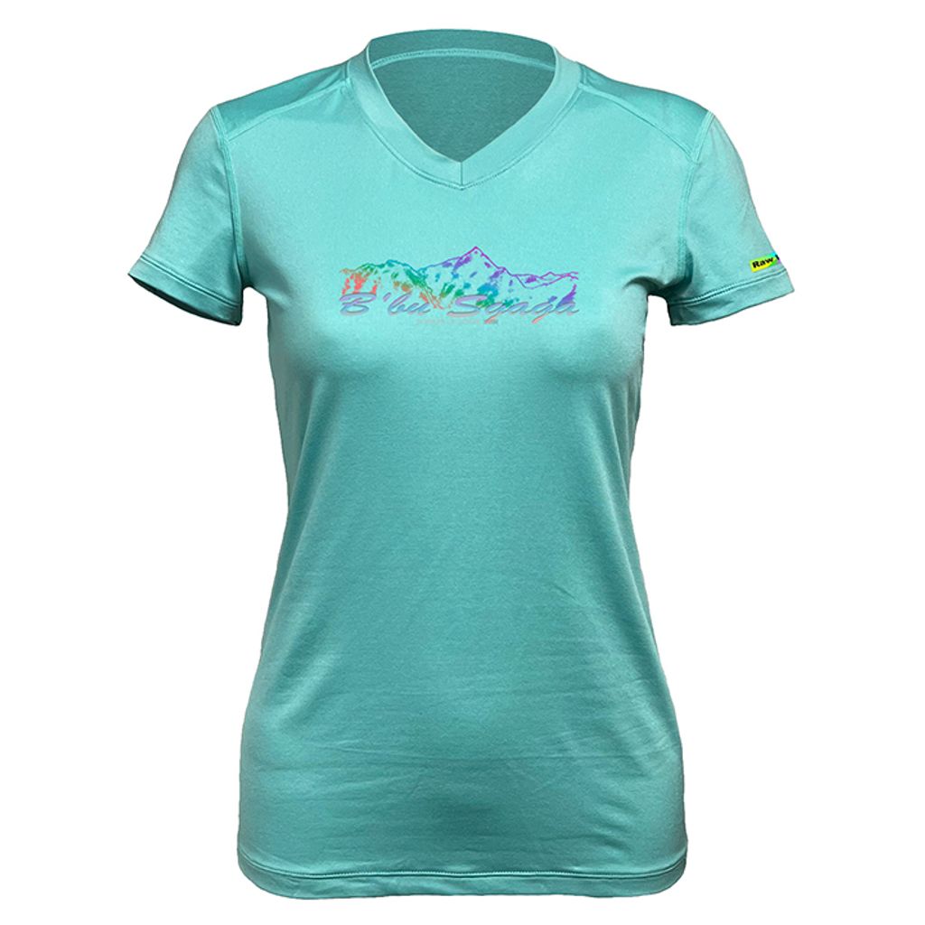 女 中央尖山 輕柔溫控短袖石墨烯V領衫(湖水綠)