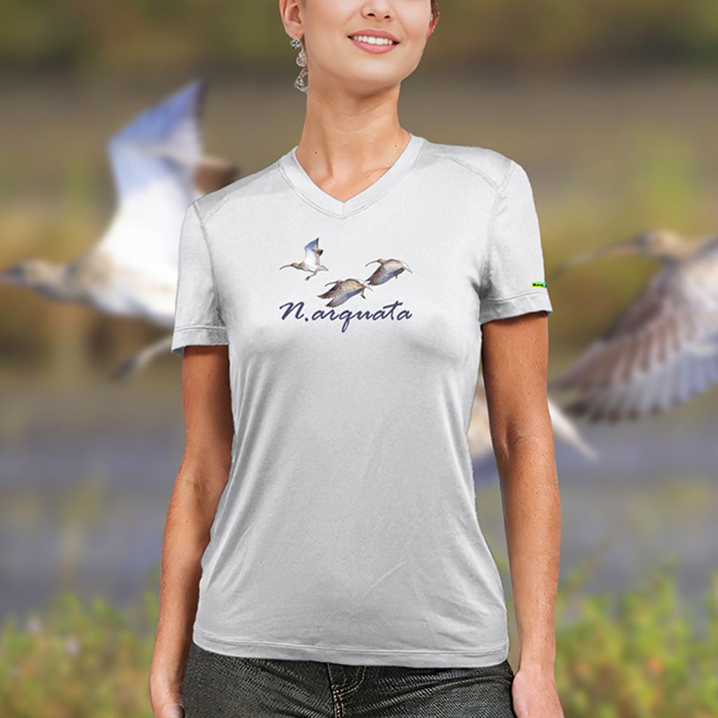 【Raw Light】女 大杓鷸 輕柔溫控短袖石墨烯V領衫(灰白)