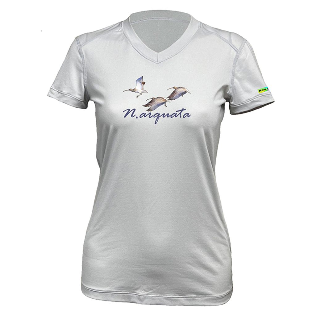 女 大杓鷸 輕柔溫控短袖石墨烯V領衫(灰白)