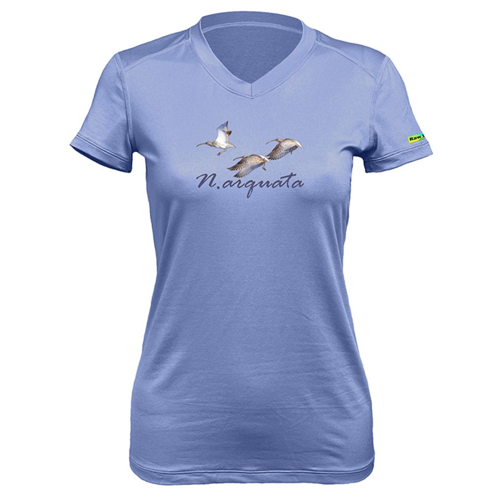 女 大杓鷸 輕柔溫控短袖石墨烯V領衫(夜光藍)