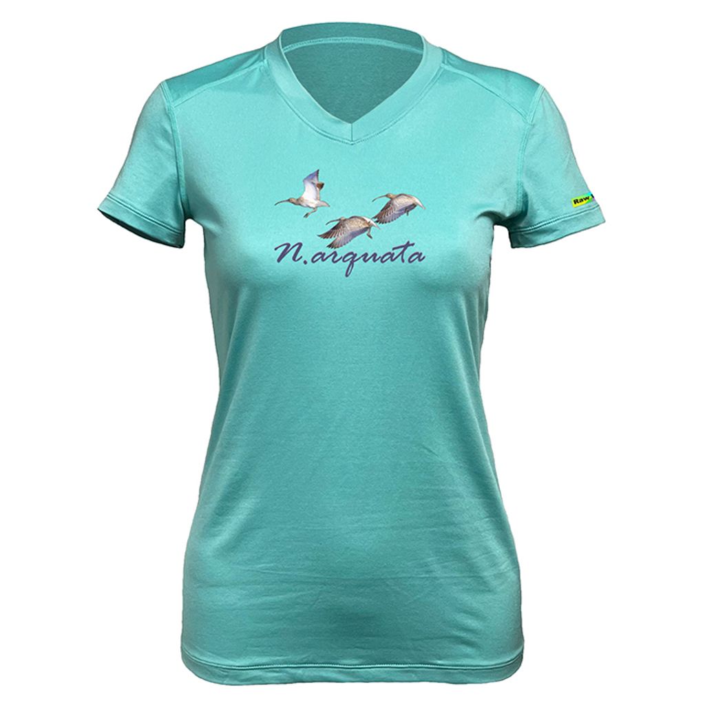 女 大杓鷸 輕柔溫控短袖石墨烯V領衫(湖水藍)