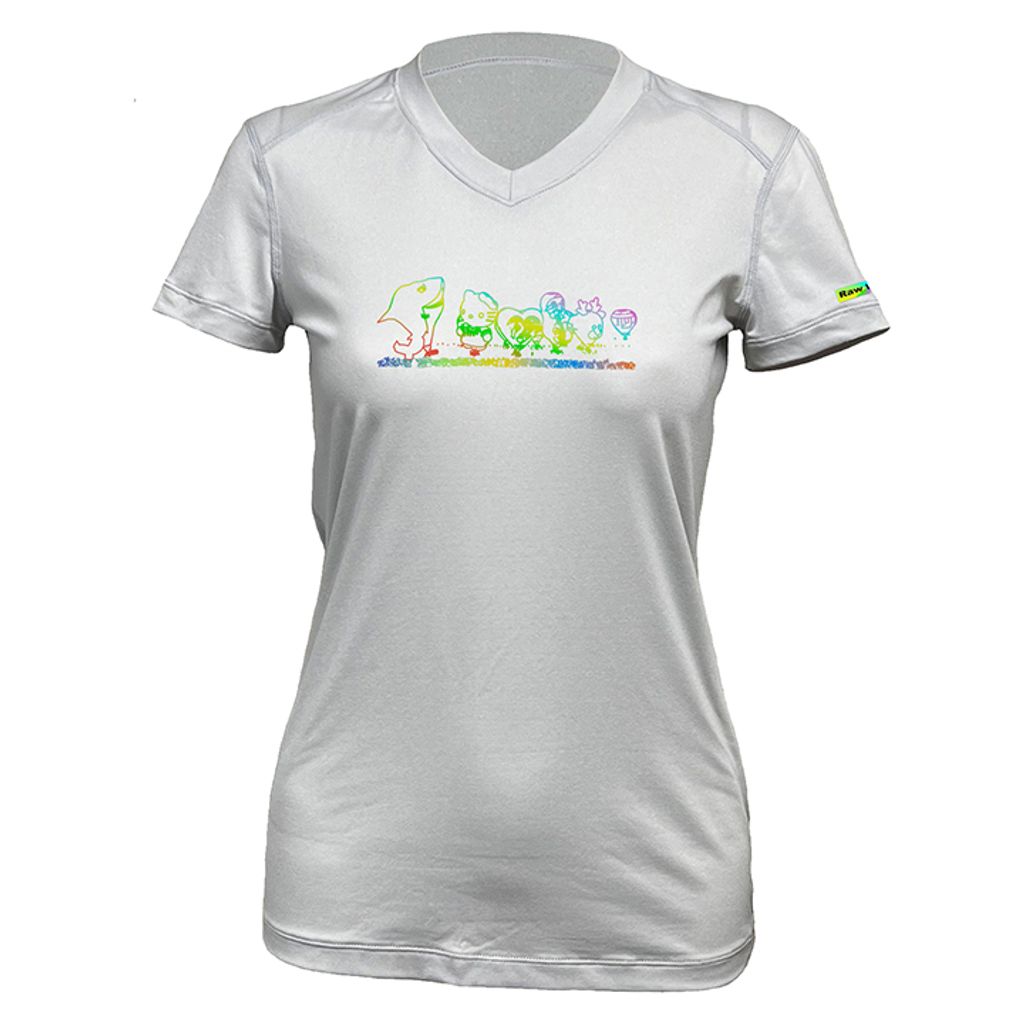 女 熱氣球 輕柔溫控短袖石墨烯V領衫(灰白)