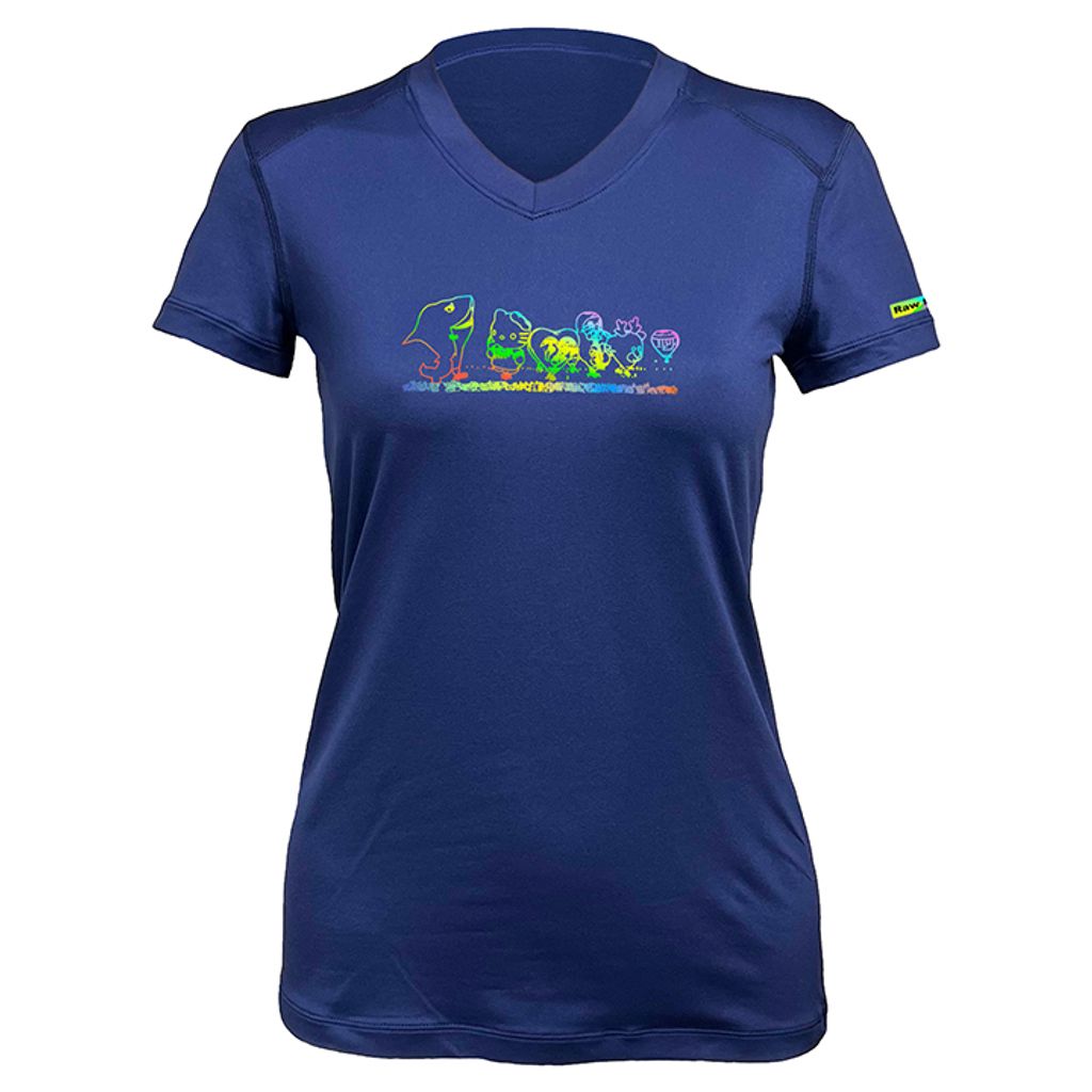 女 熱氣球 輕柔溫控短袖石墨烯V領衫(藏青)