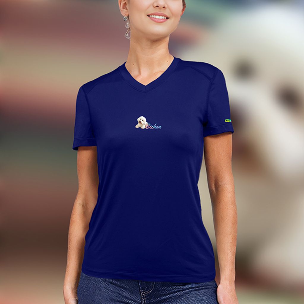 【Raw Light】女 比熊 輕柔溫控短袖石墨烯V領衫(藏青)