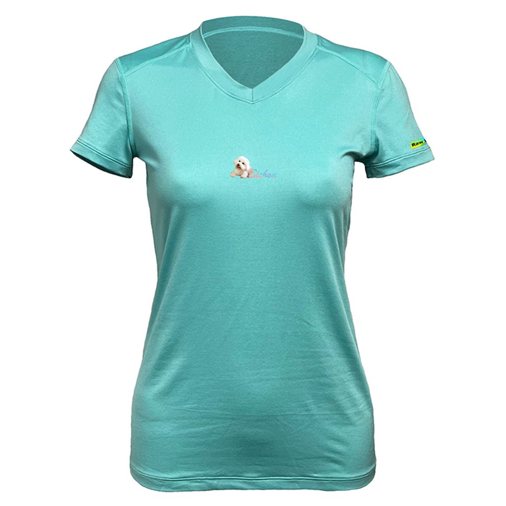 女 比熊 輕柔溫控短袖石墨烯V領衫(湖水綠)