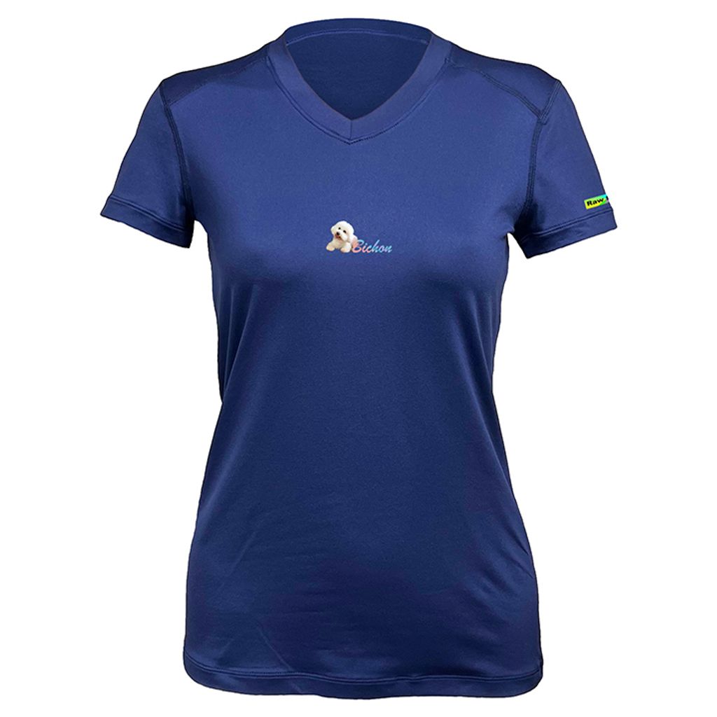 女 比熊 輕柔溫控短袖石墨烯V領衫(藏青)