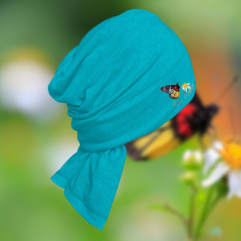 【Raw Light】蝴蝶 保暖石墨烯羊毛圍脖頭巾(土耳其藍)