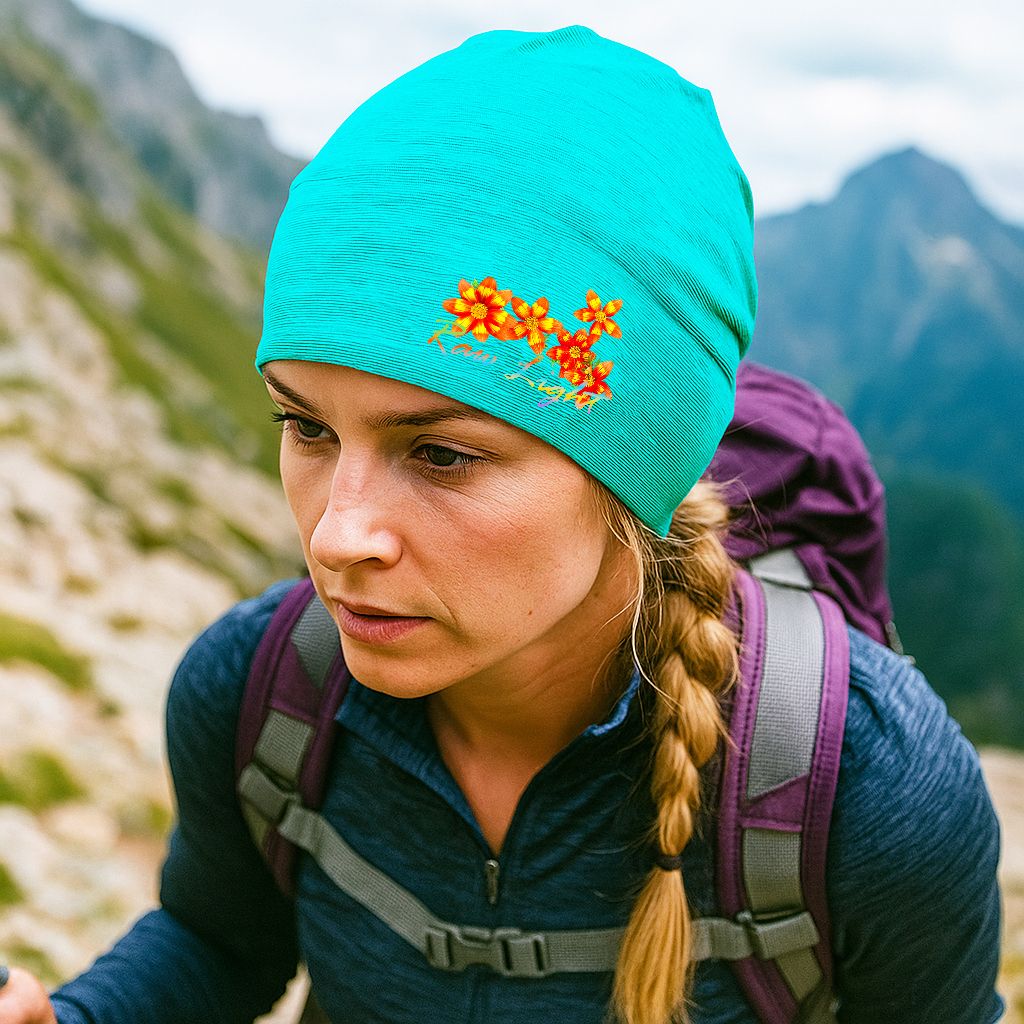 【Raw Light】野花 保暖石墨烯羊毛頭套(土耳其藍)1