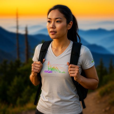 【Raw Light】女 大雪山 輕柔溫控短袖石墨烯V領衫(灰白)1