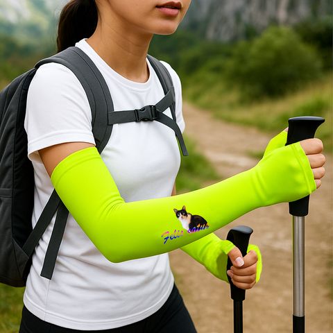 貓咪 涼感木醣醇袖套(螢光綠)