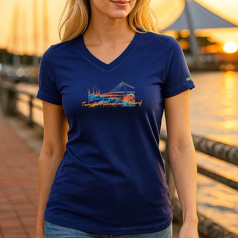 【Raw Light】女 餘暉 輕柔溫控短袖石墨烯V領衫(藏青)v