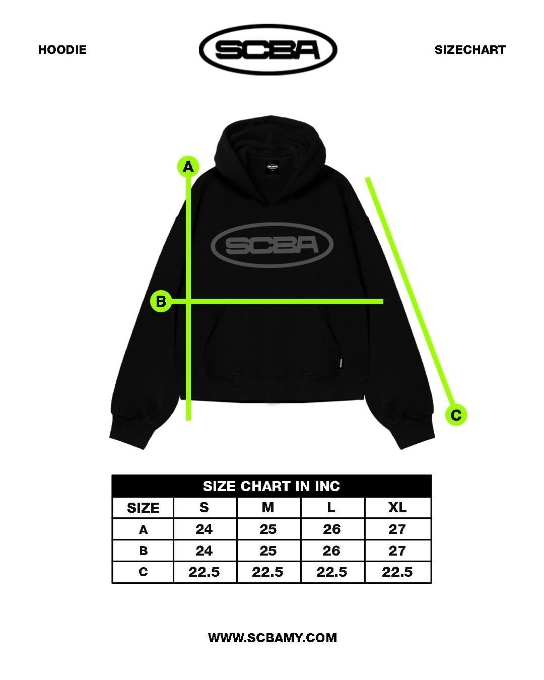 HOODIE SIZECHART
