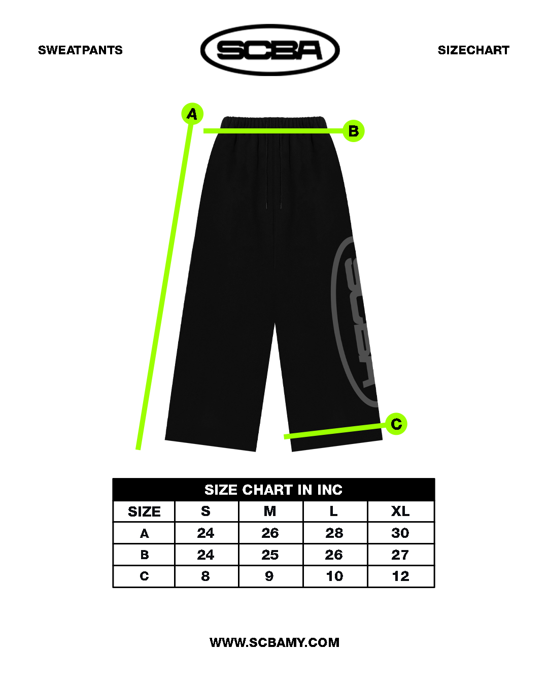 SWEATPANTS SIZECHART