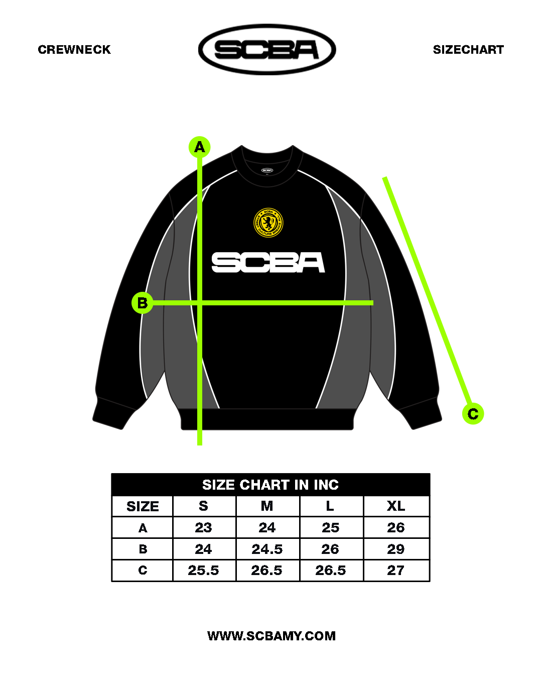 CREWNECK SIZECHART