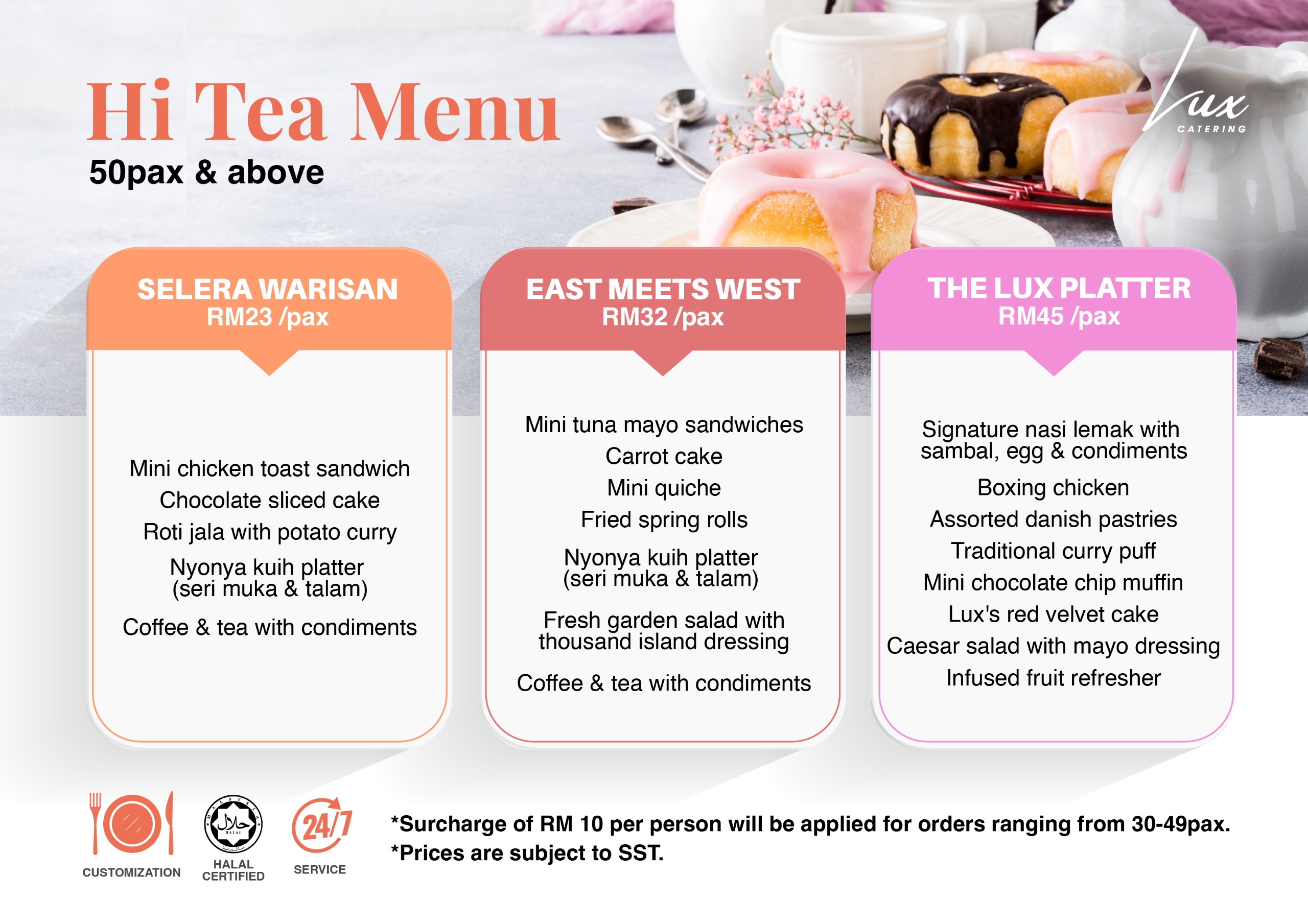 Lux Catering Hi-Tea Menu overview