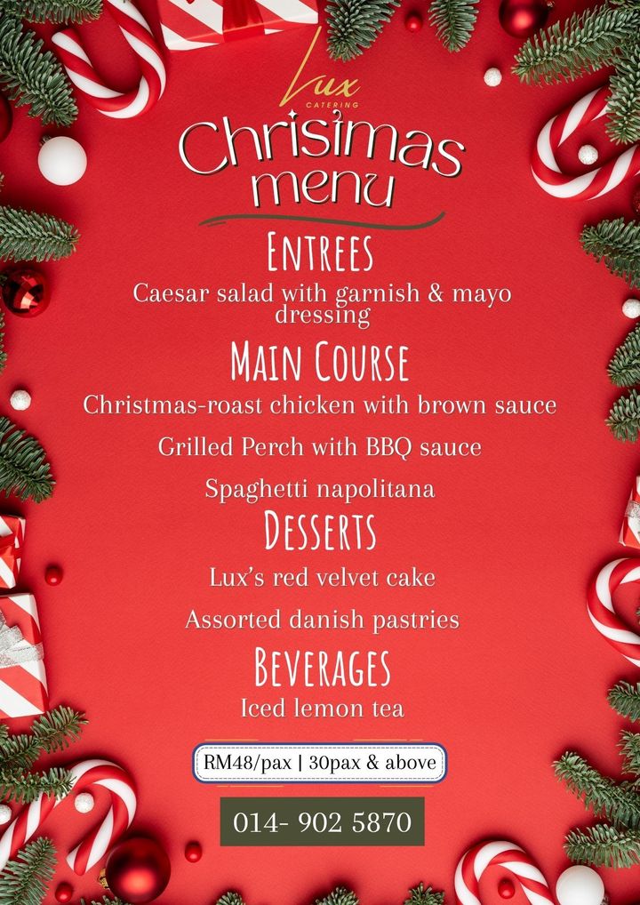 Lux Christmas menu 2025