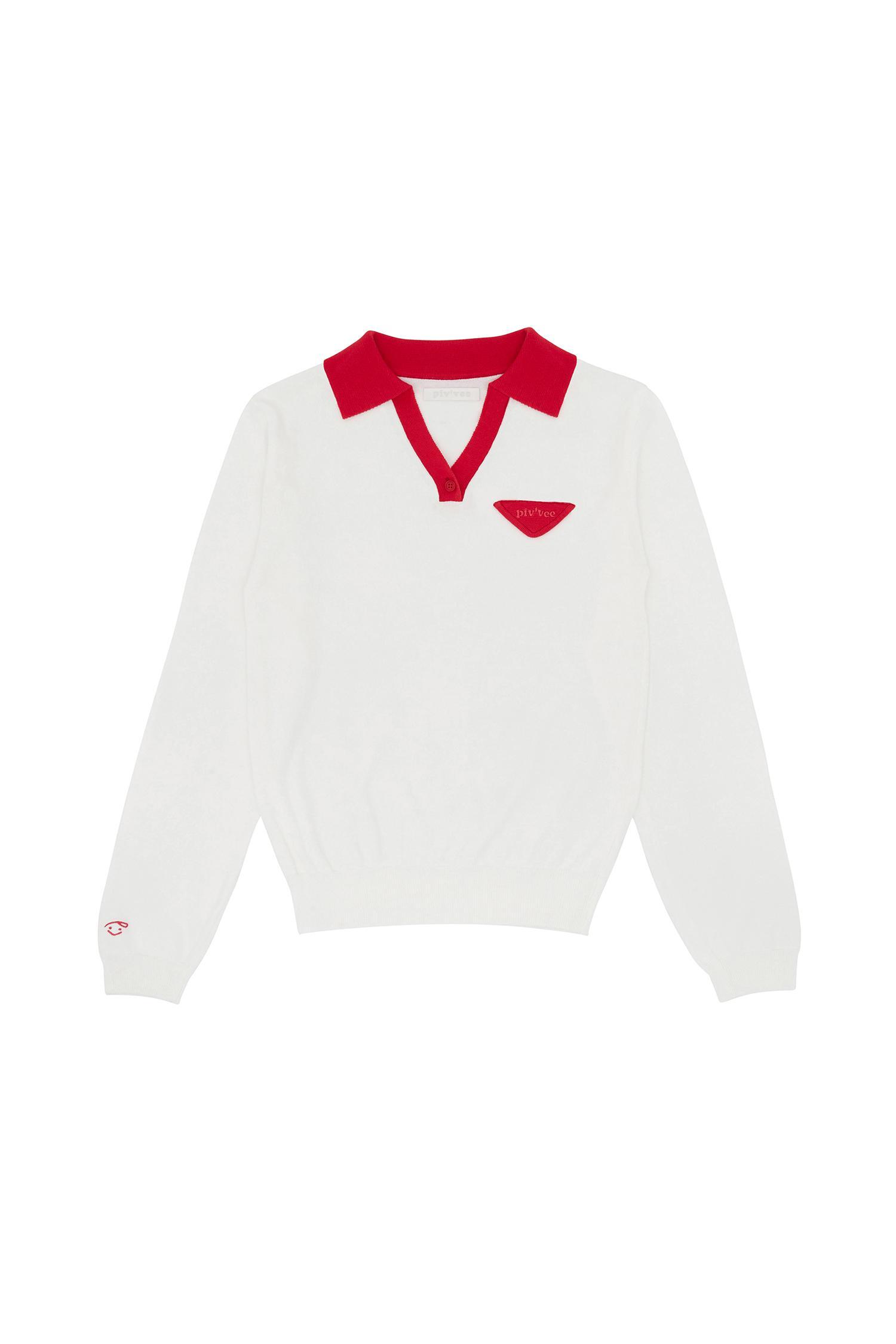 Piv'vee尖領 Polo 針織衫Cloud White