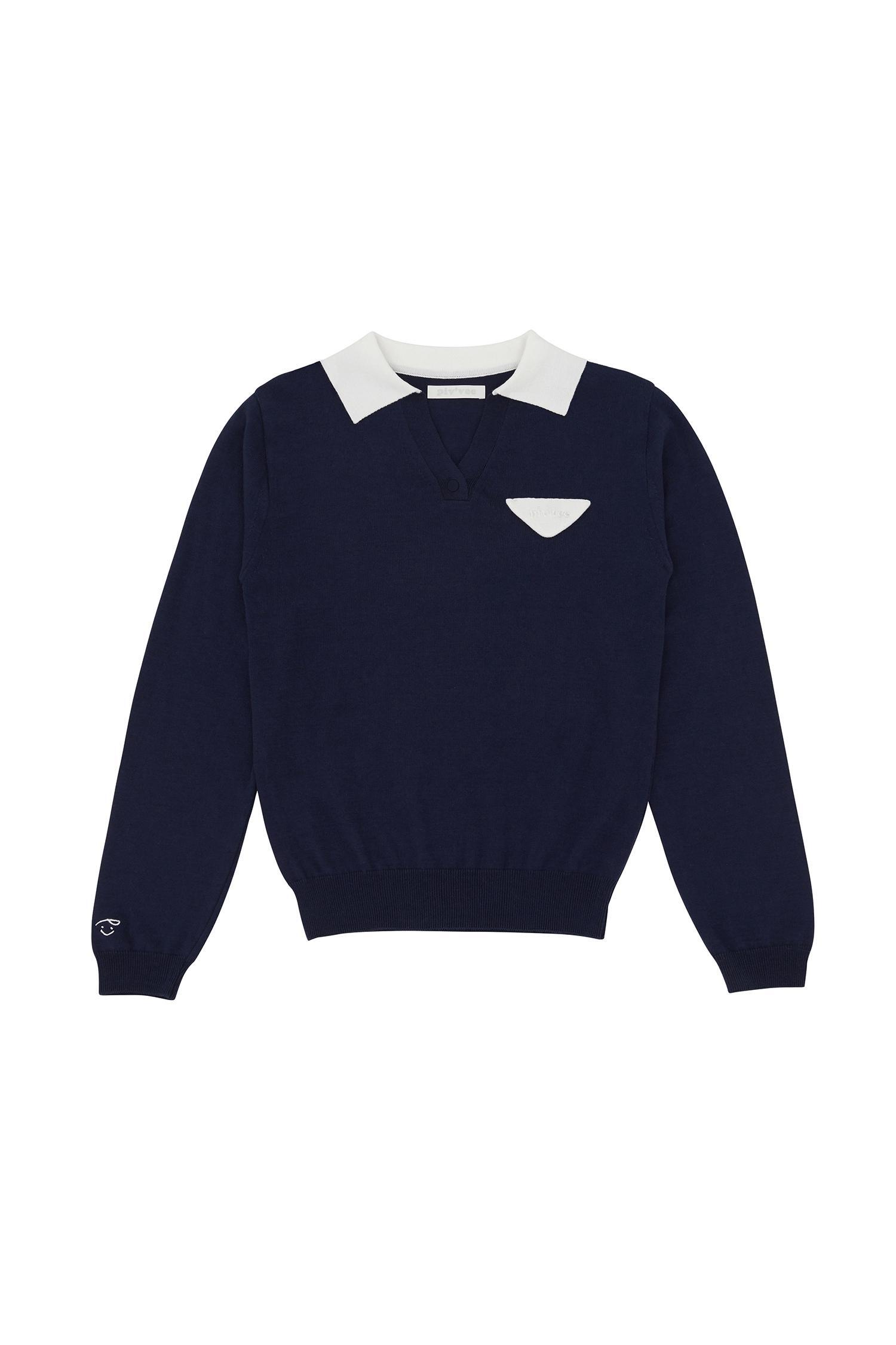 Piv'vee尖領 Polo 針織衫ocean navy