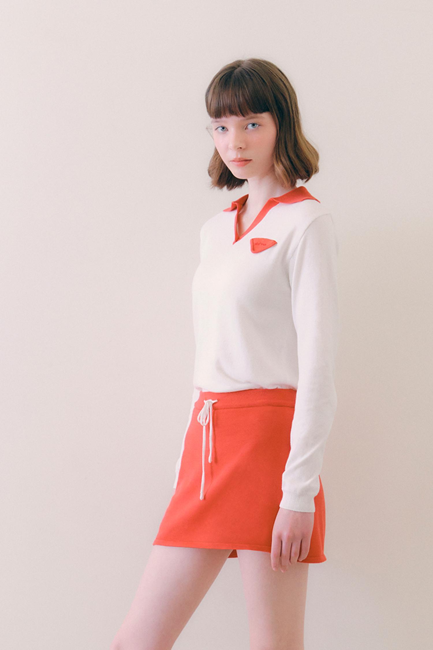 Piv'vee尖領 Polo 針織衫Cloud White3