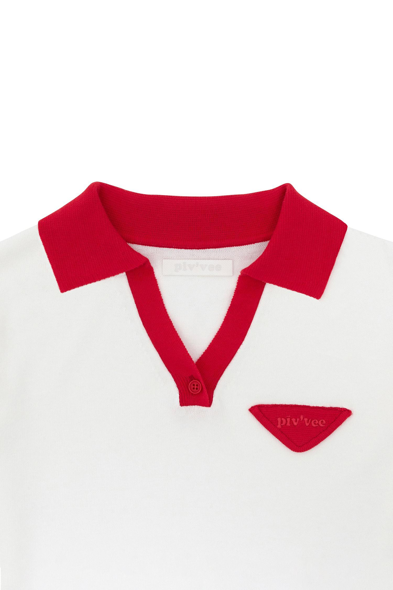 Piv'vee尖領 Polo 針織衫Cloud White4