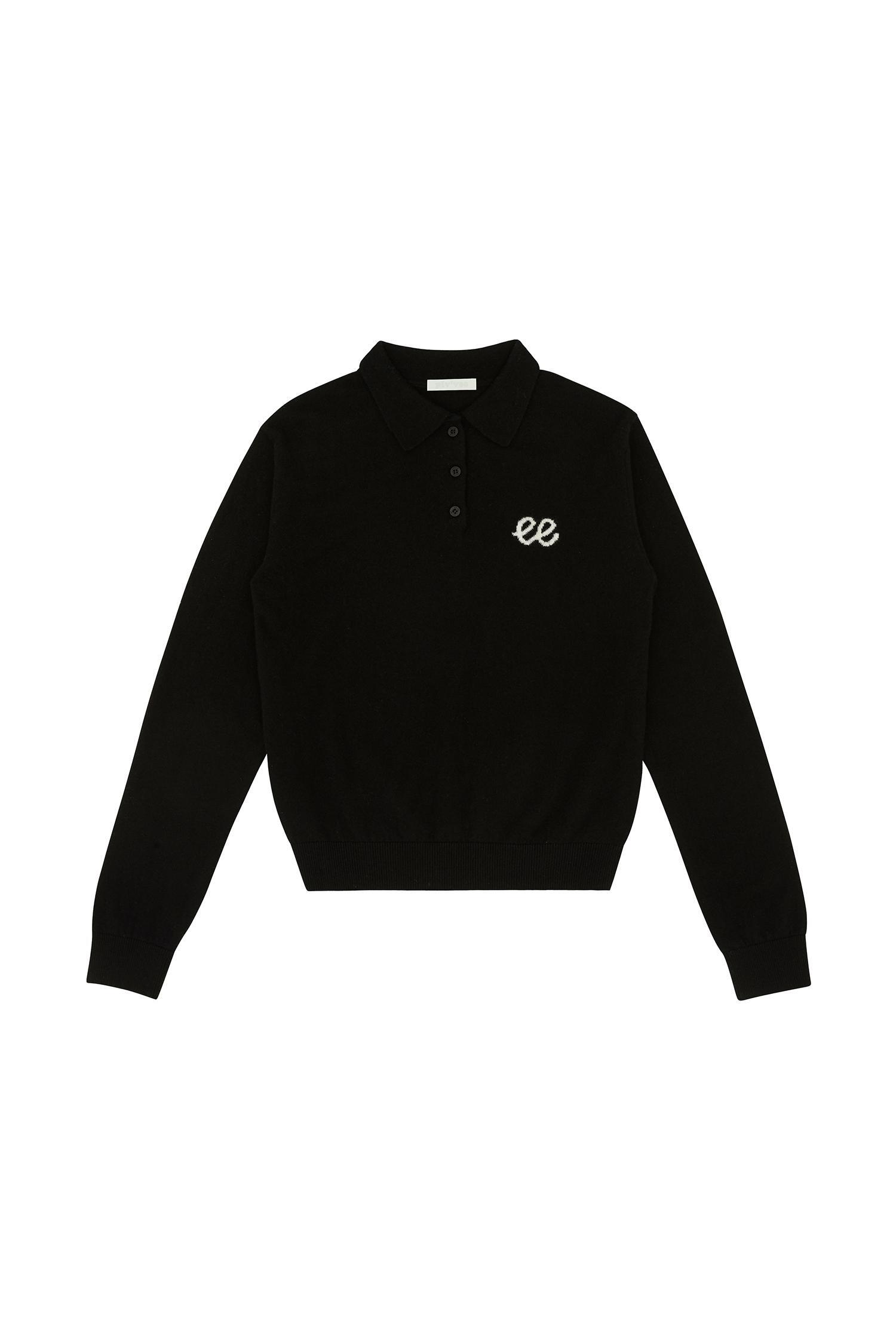 Piv'vee尖領 Polo PIQUE針織衫 ebony black