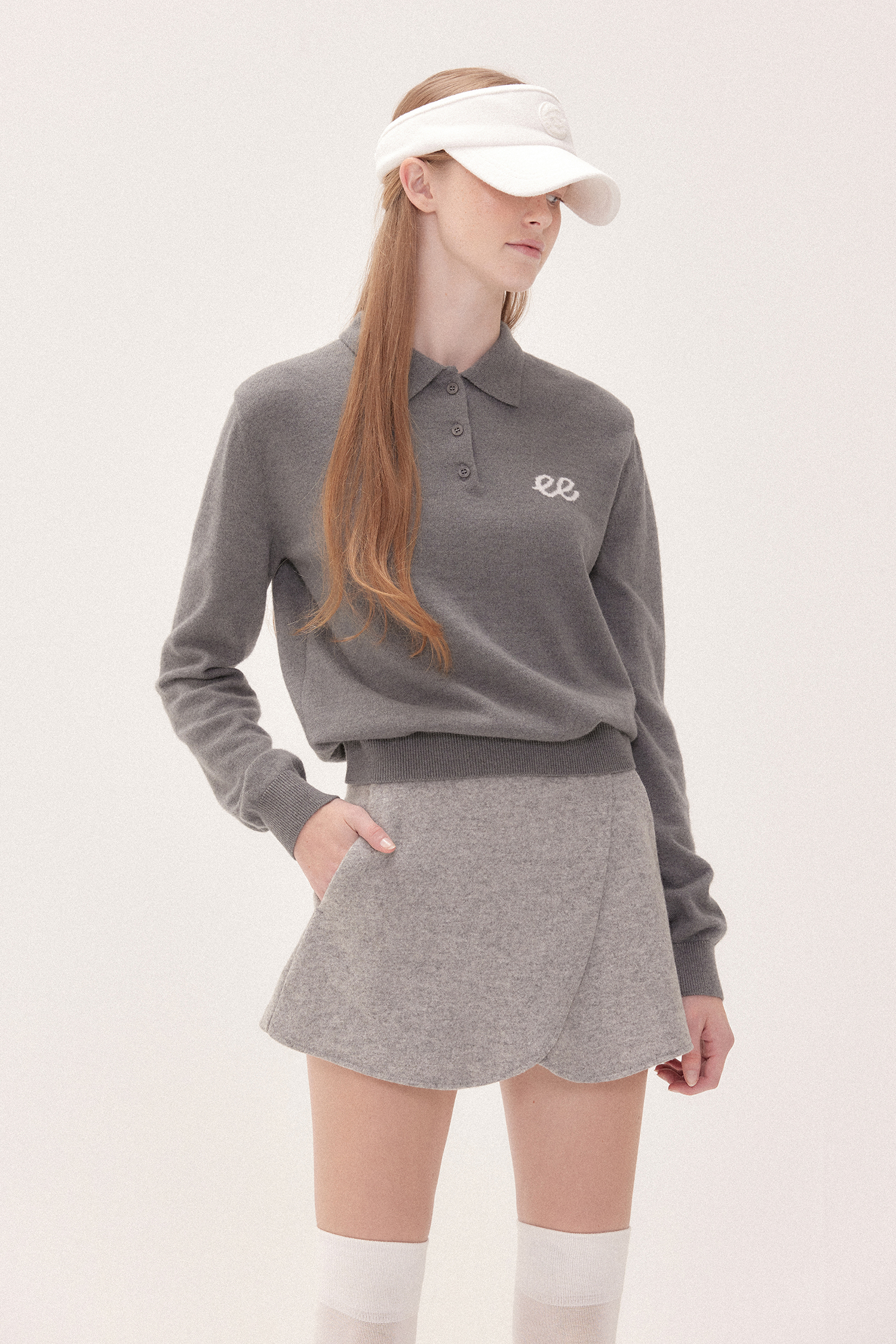 Piv'vee尖領 Polo PIQUE針織衫 heather Gray2