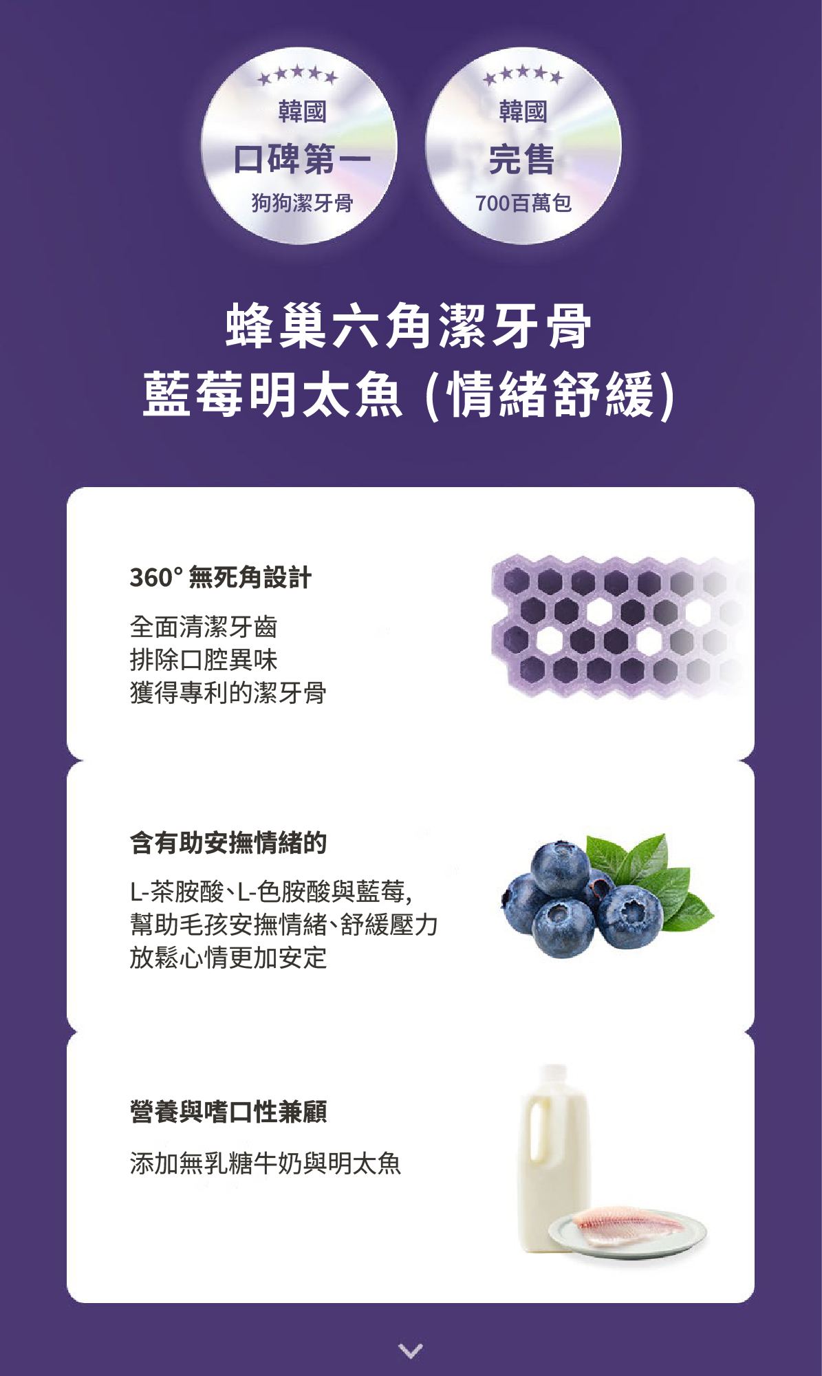 蜂巢六角潔牙骨 藍莓明太魚M 1-2