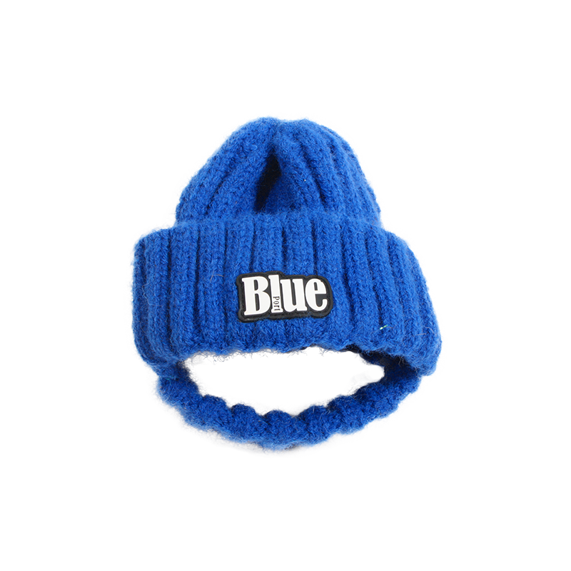 字母毛线帽-蓝色