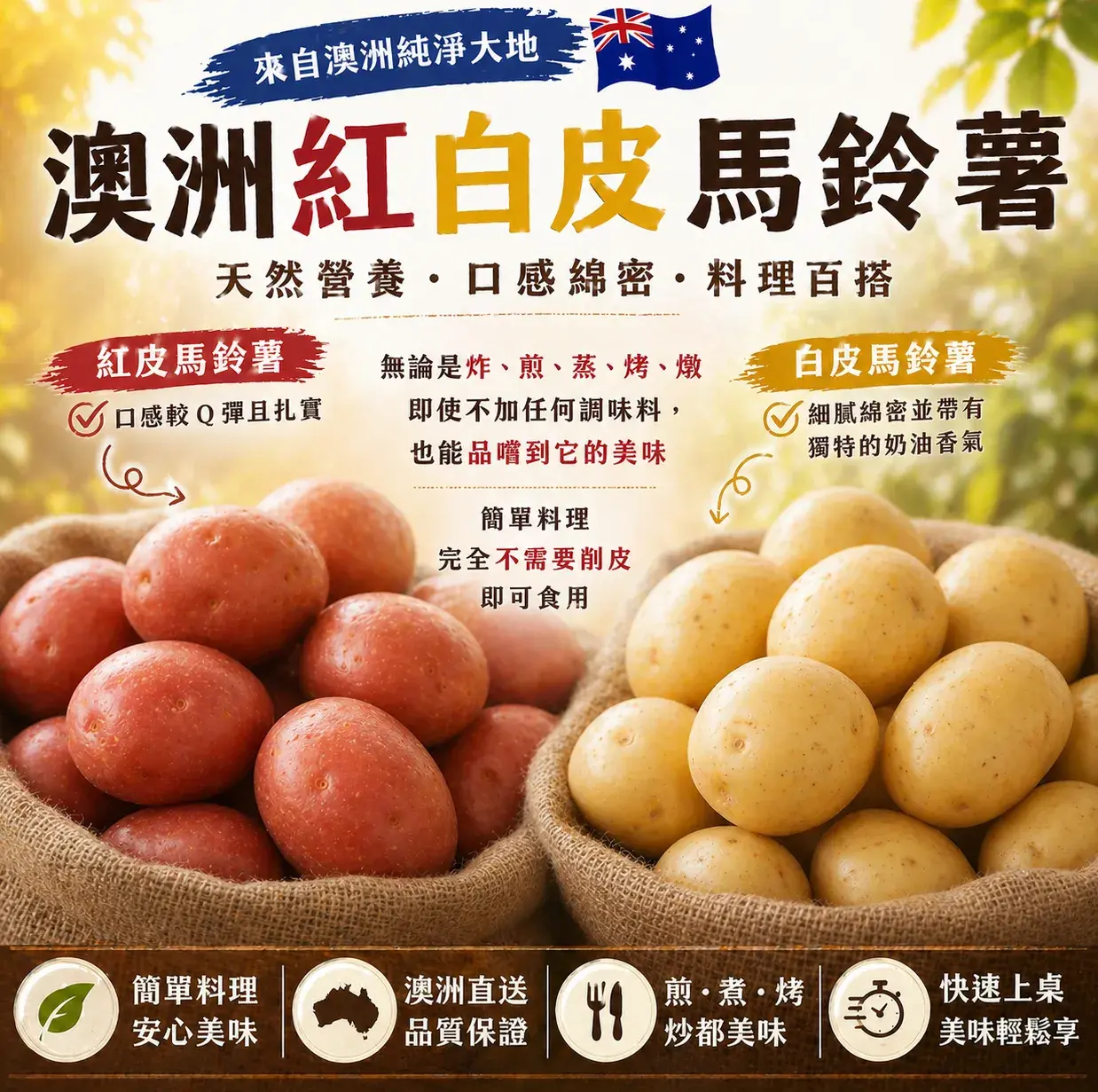澳洲紅白皮馬鈴薯商用箱