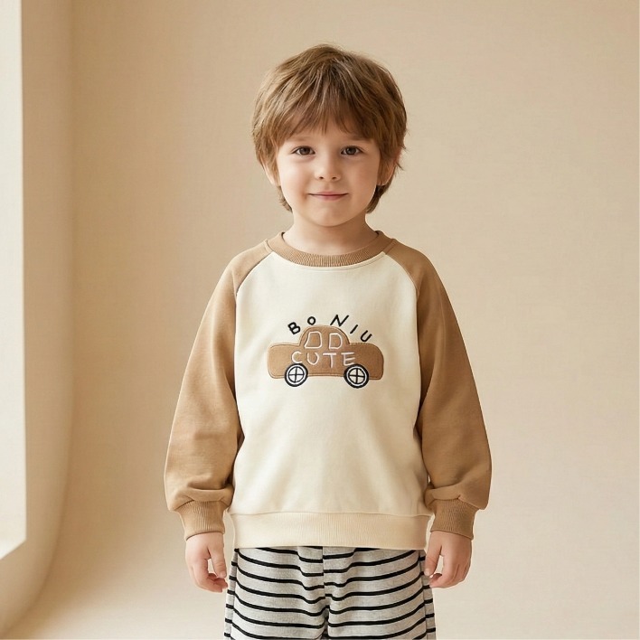 兒童棉質小汽車拼色長袖衛衣
