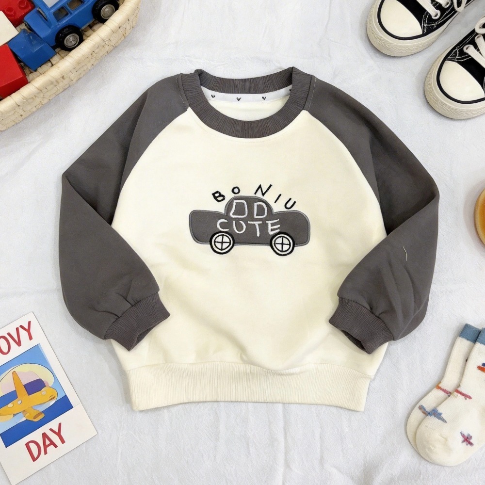 兒童棉質小汽車拼色長袖衛衣