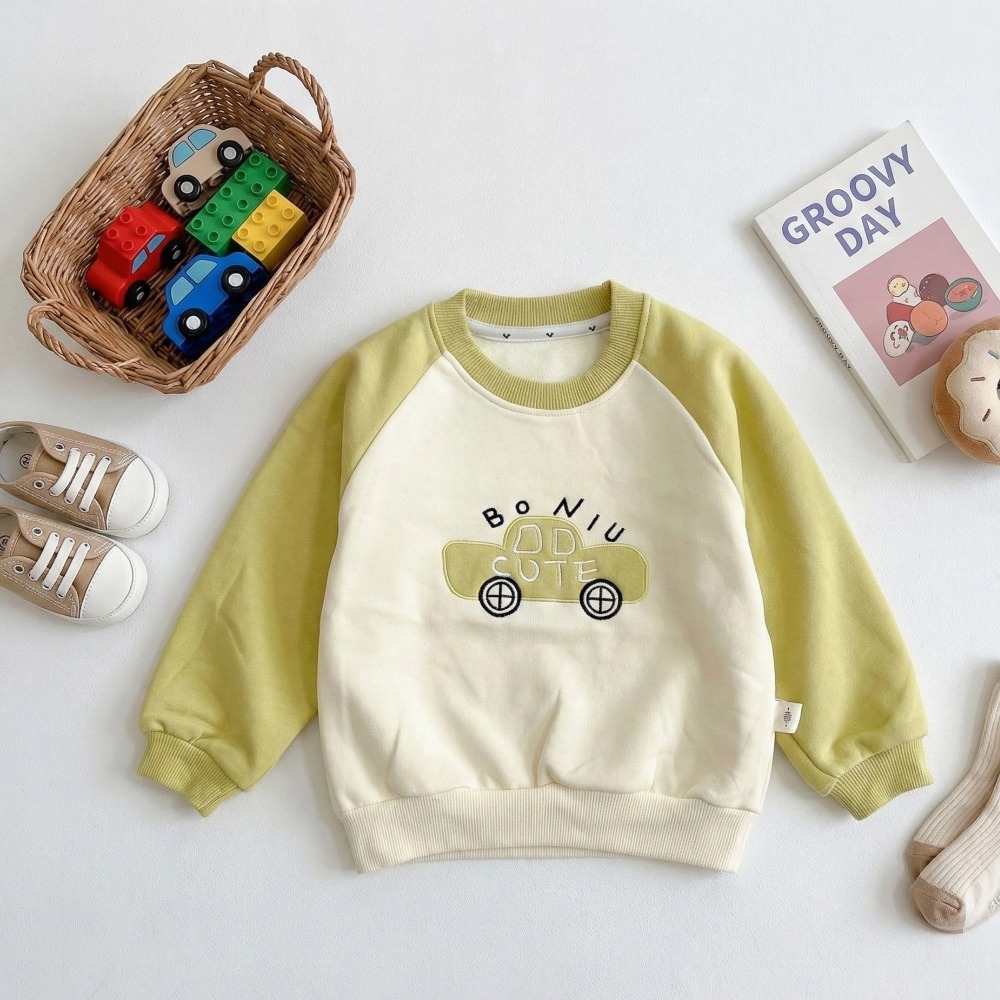 兒童棉質小汽車拼色長袖衛衣