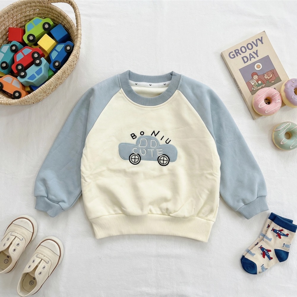 兒童棉質小汽車拼色長袖衛衣