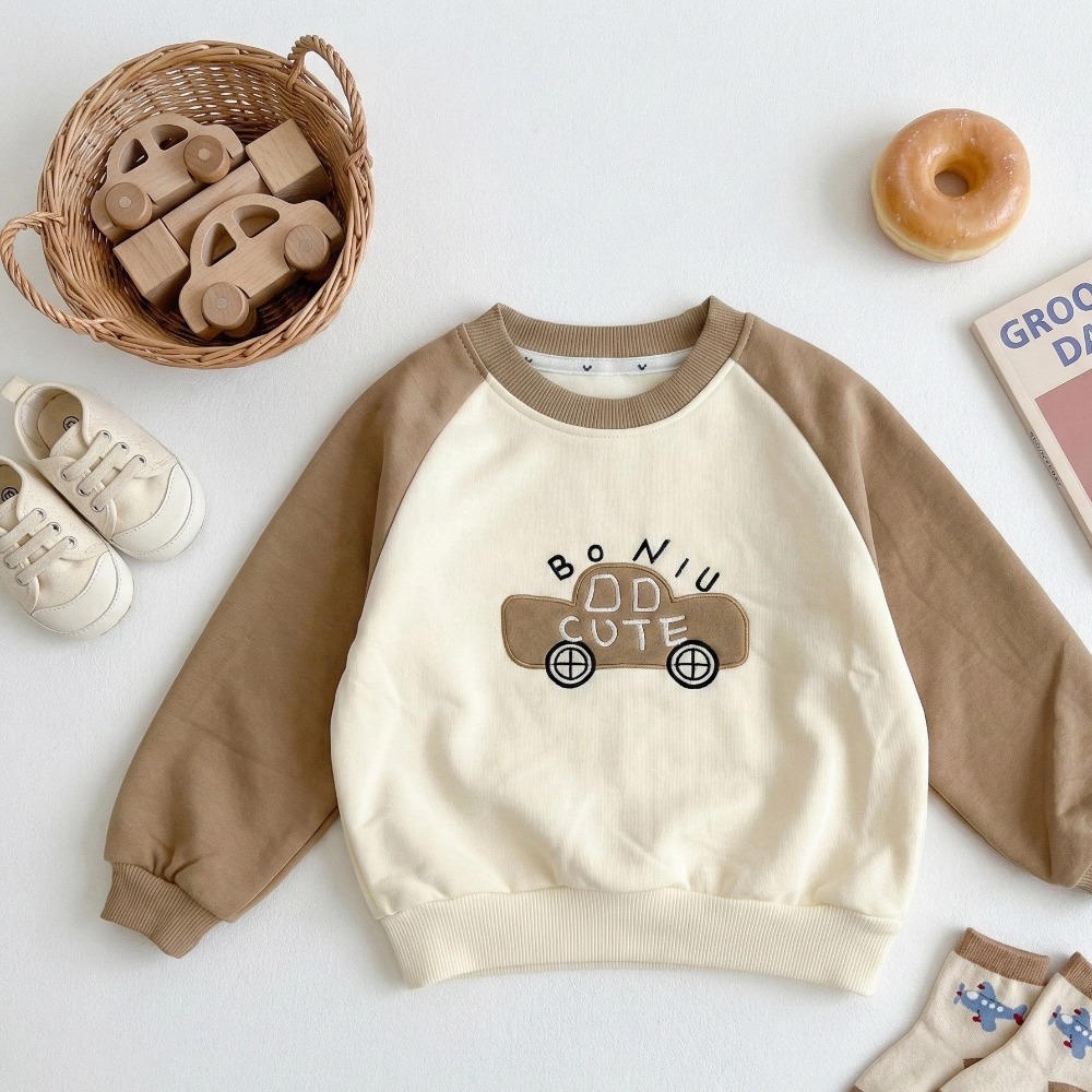 兒童棉質小汽車拼色長袖衛衣