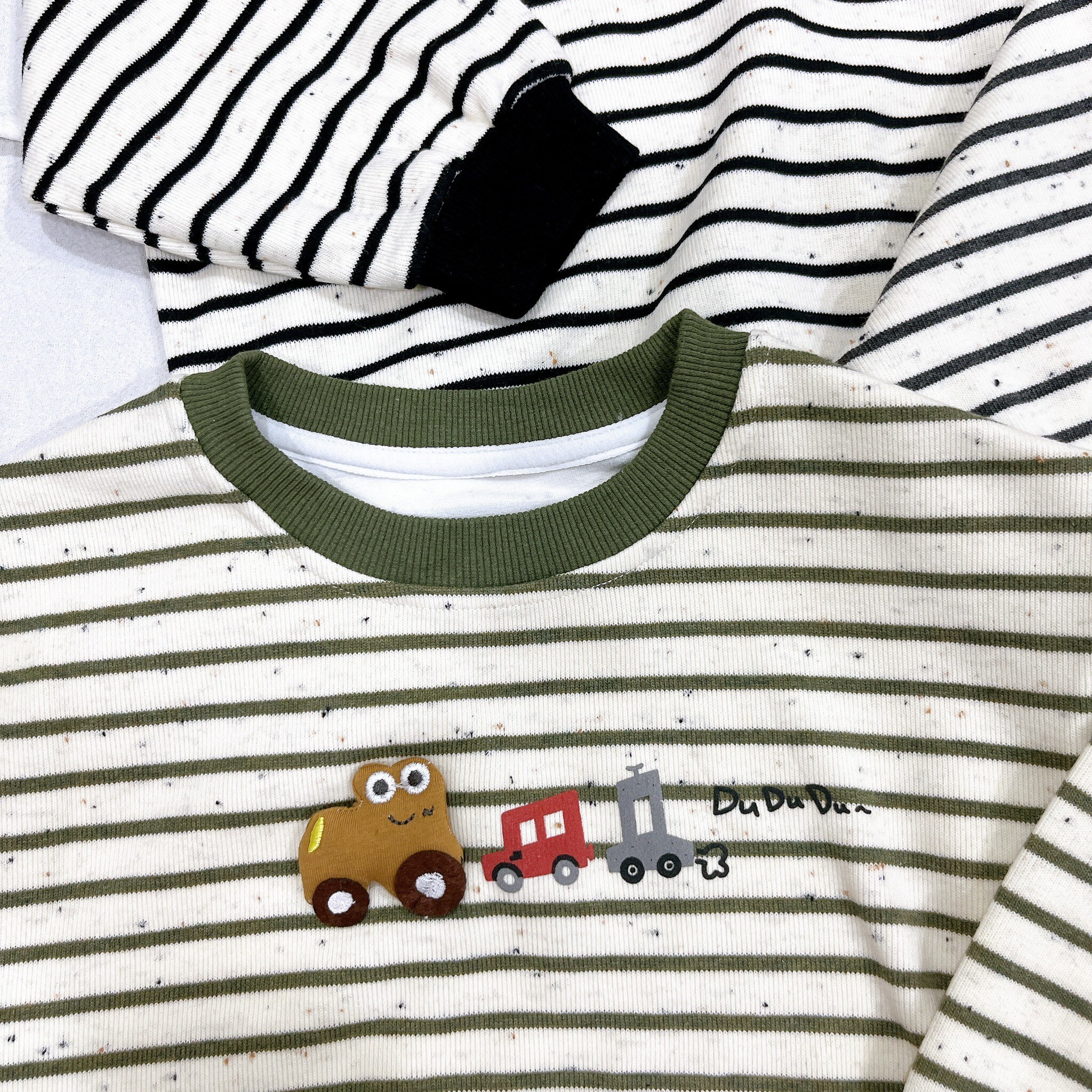 兒童小火車刺繡條紋長袖大學T (14)