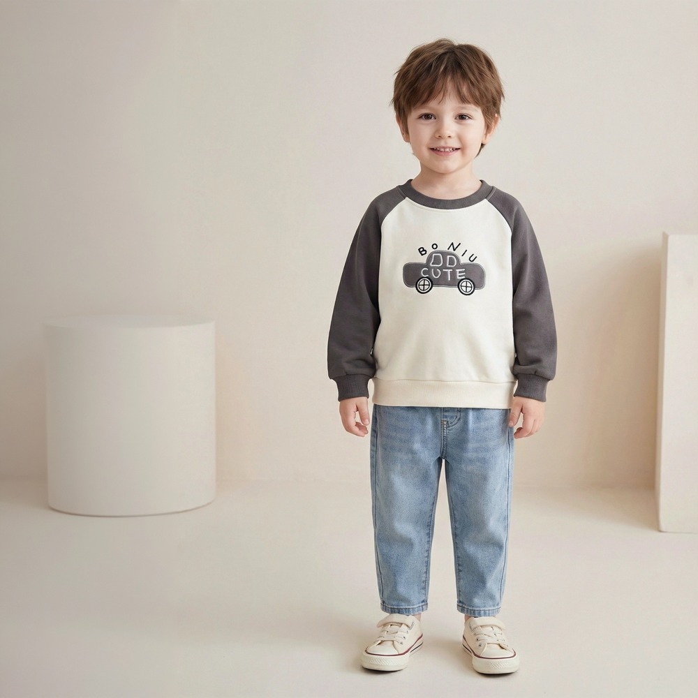 兒童小汽車塗鴉男童牛仔褲 (5)