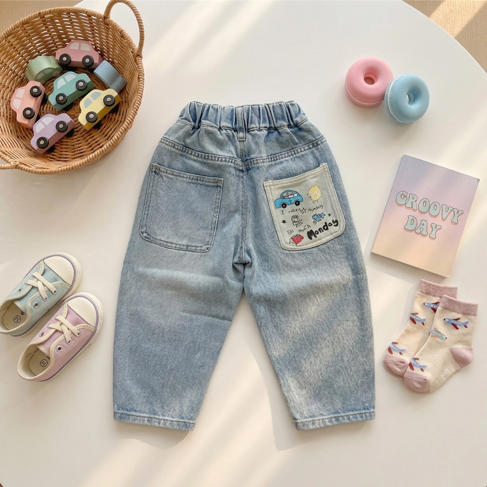 兒童小汽車塗鴉男童牛仔褲 (1)