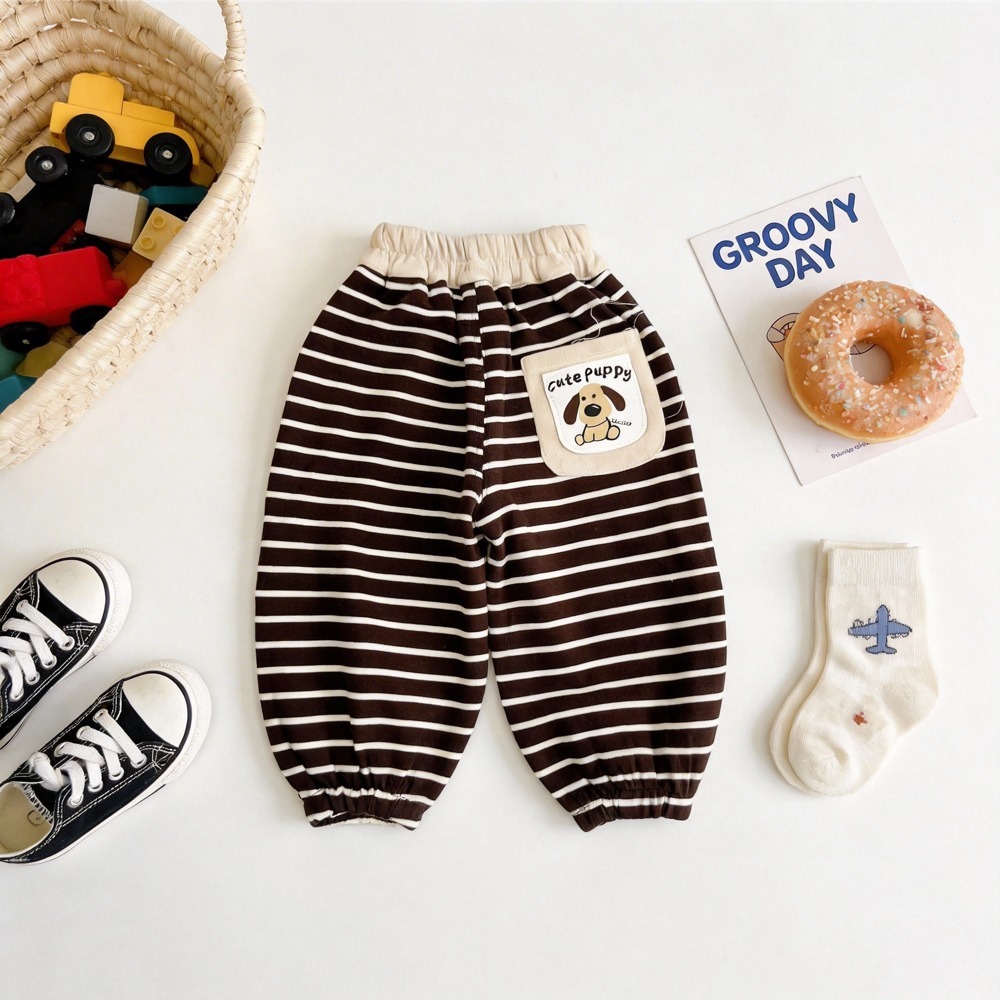 兒童可愛小狗貼布條紋長褲 (11)