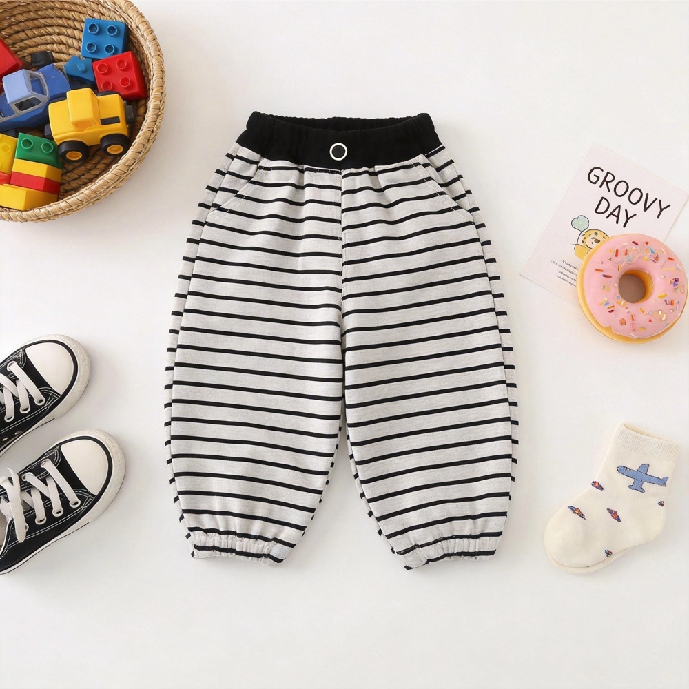 兒童可愛小狗貼布條紋長褲 (9)