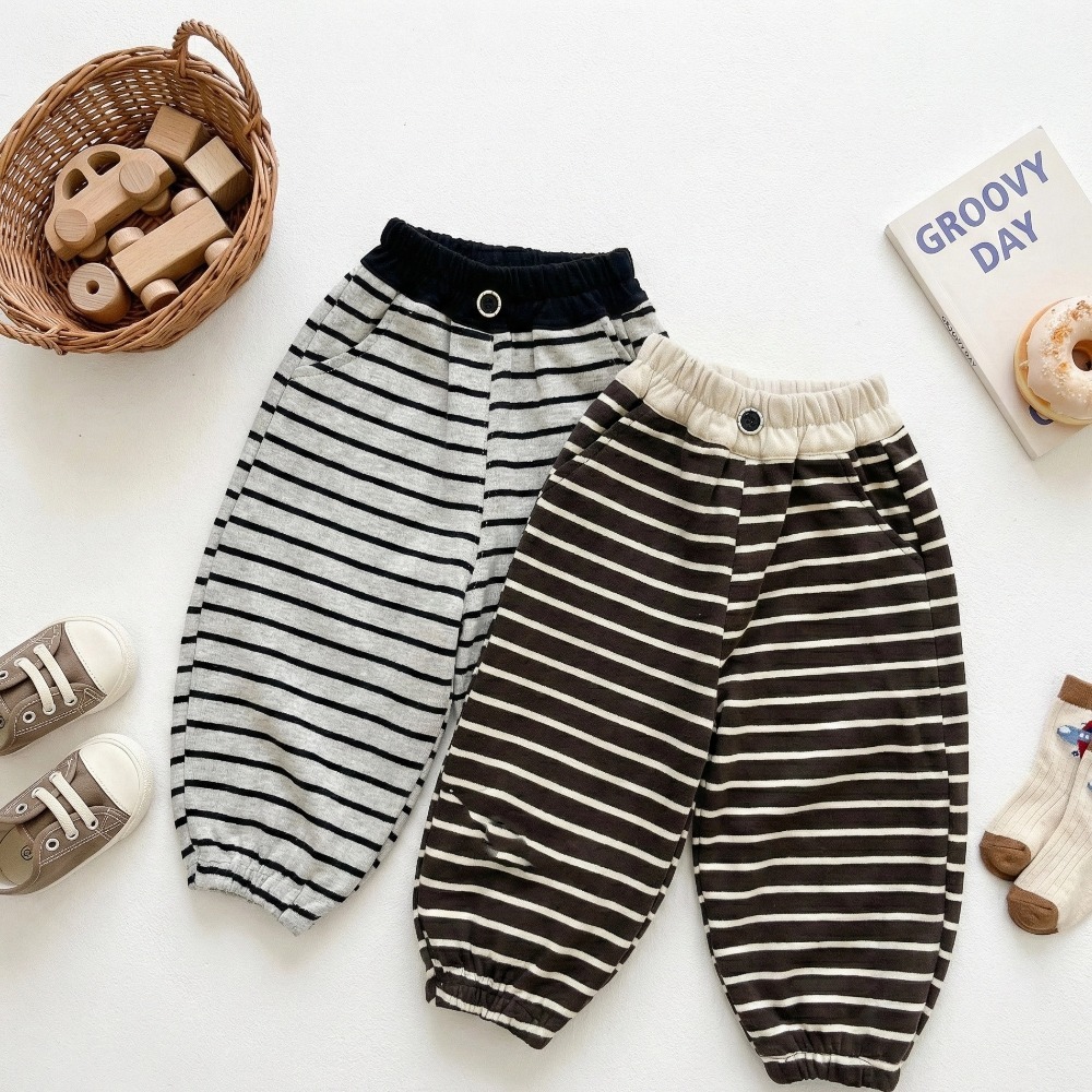 兒童可愛小狗貼布條紋長褲(1)