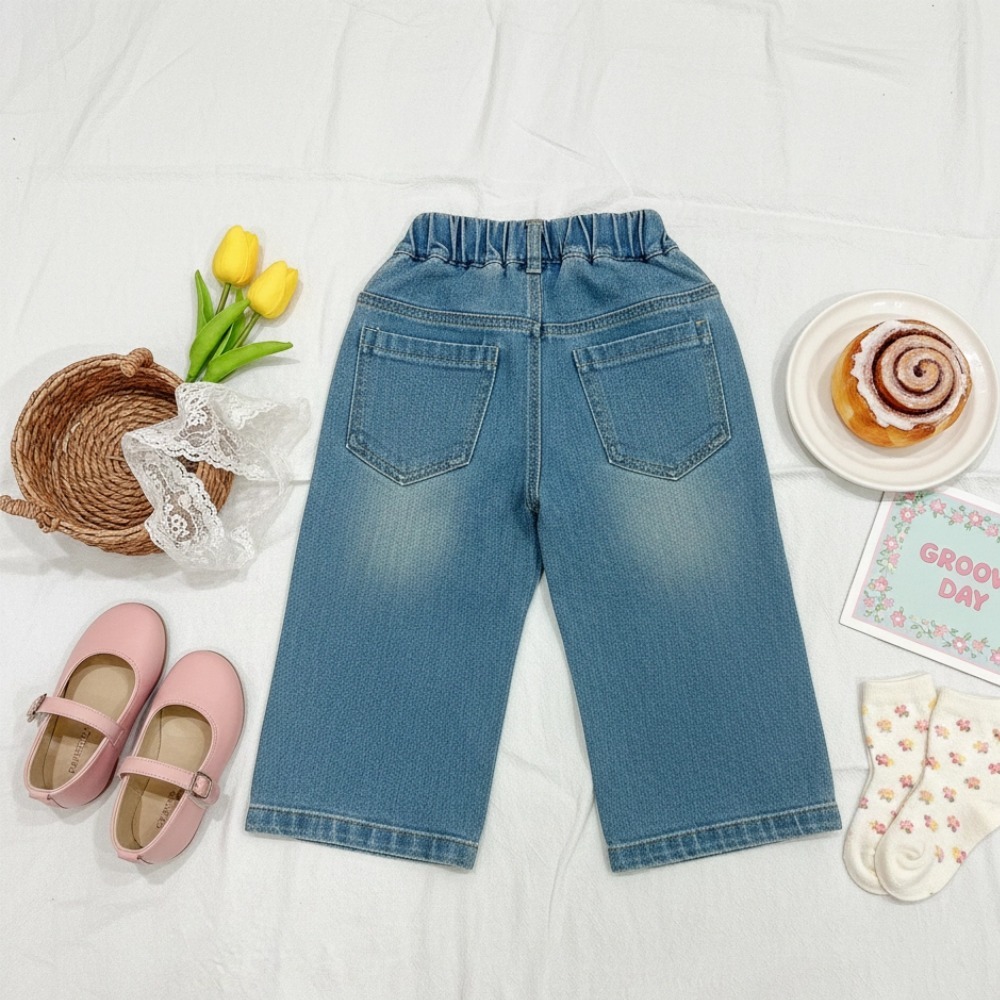 女童Hello Kitty 刺繡女童牛仔寬褲 (5)