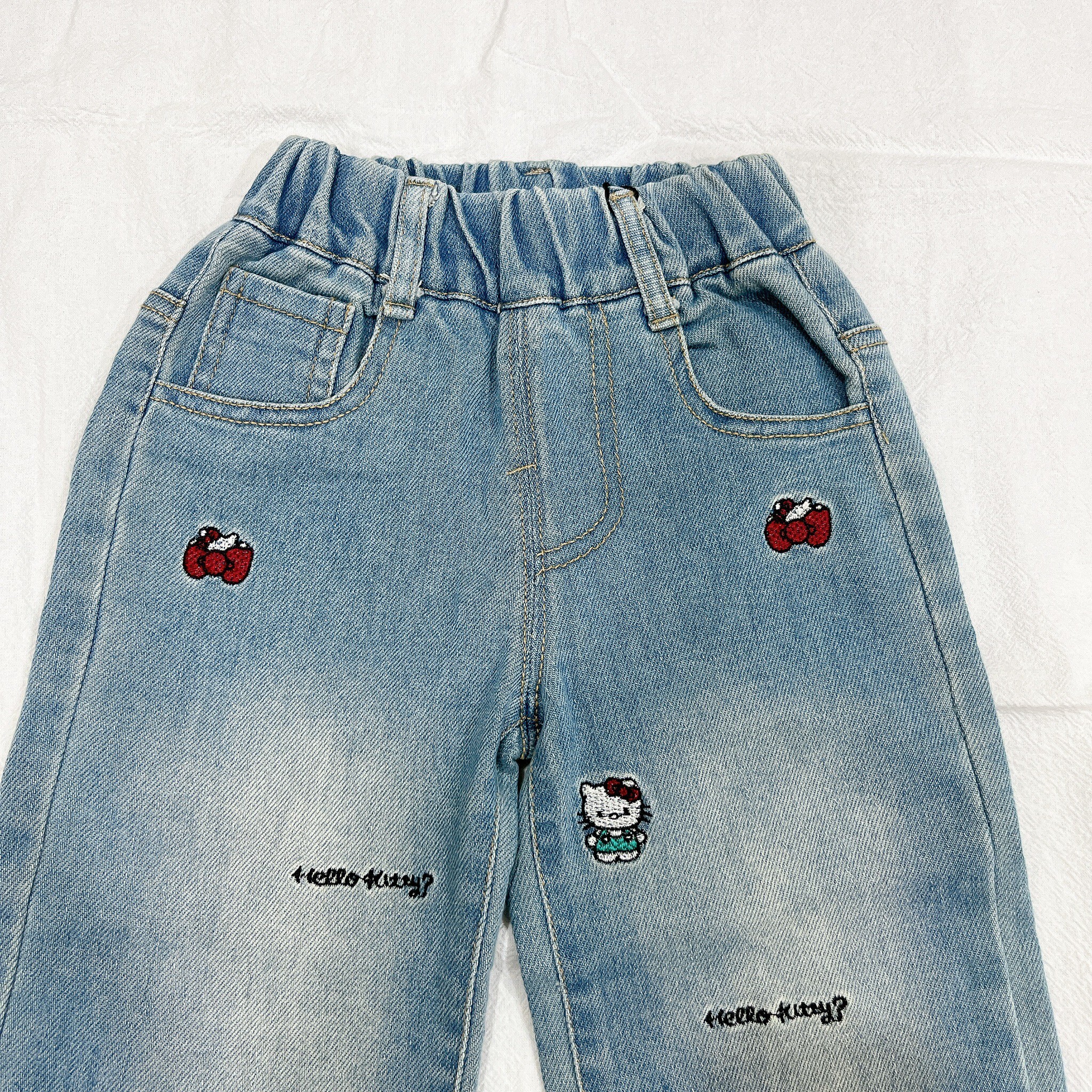 女童Hello Kitty 刺繡女童牛仔寬褲 (8)