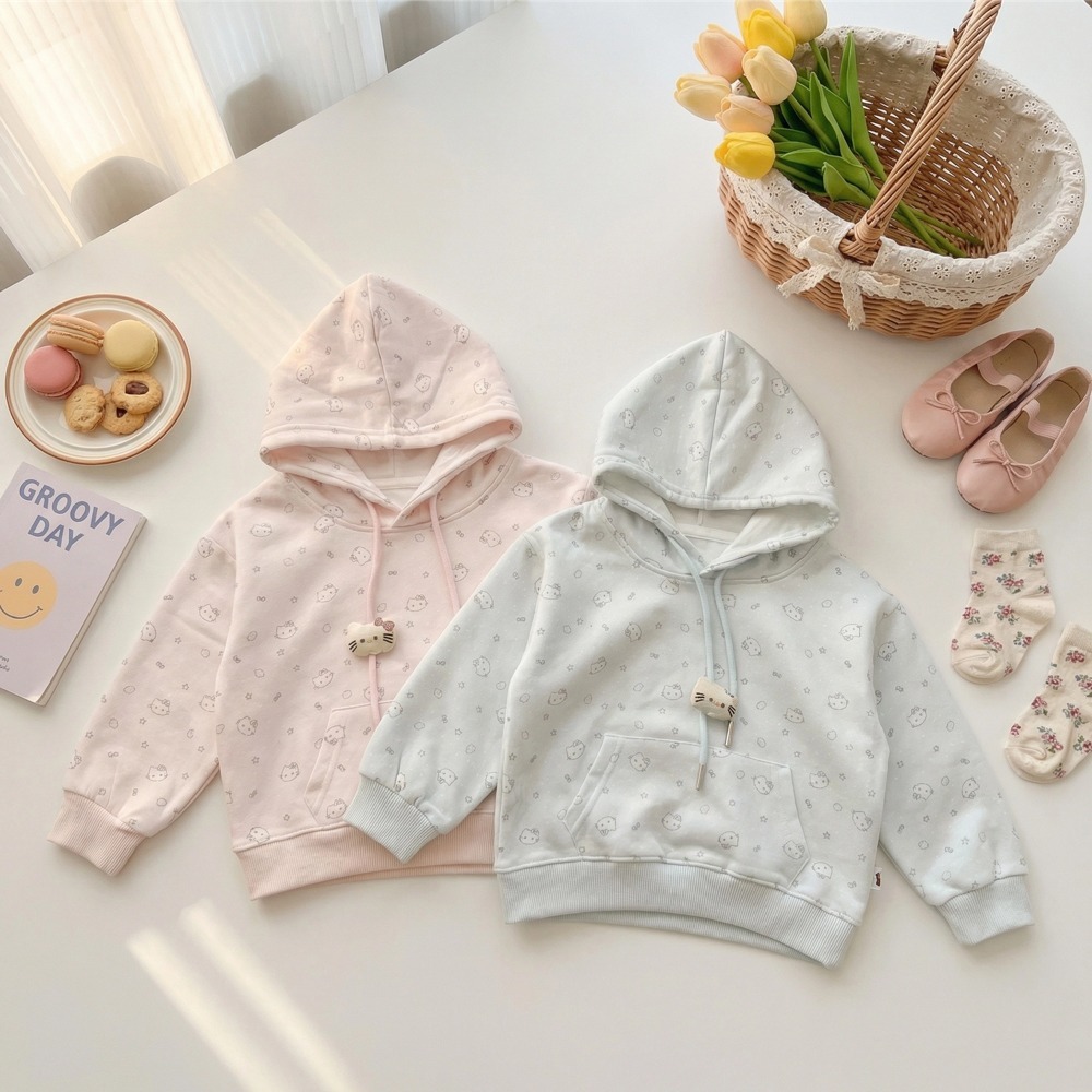 女童甜美貓咪滿版連帽衛衣(4)