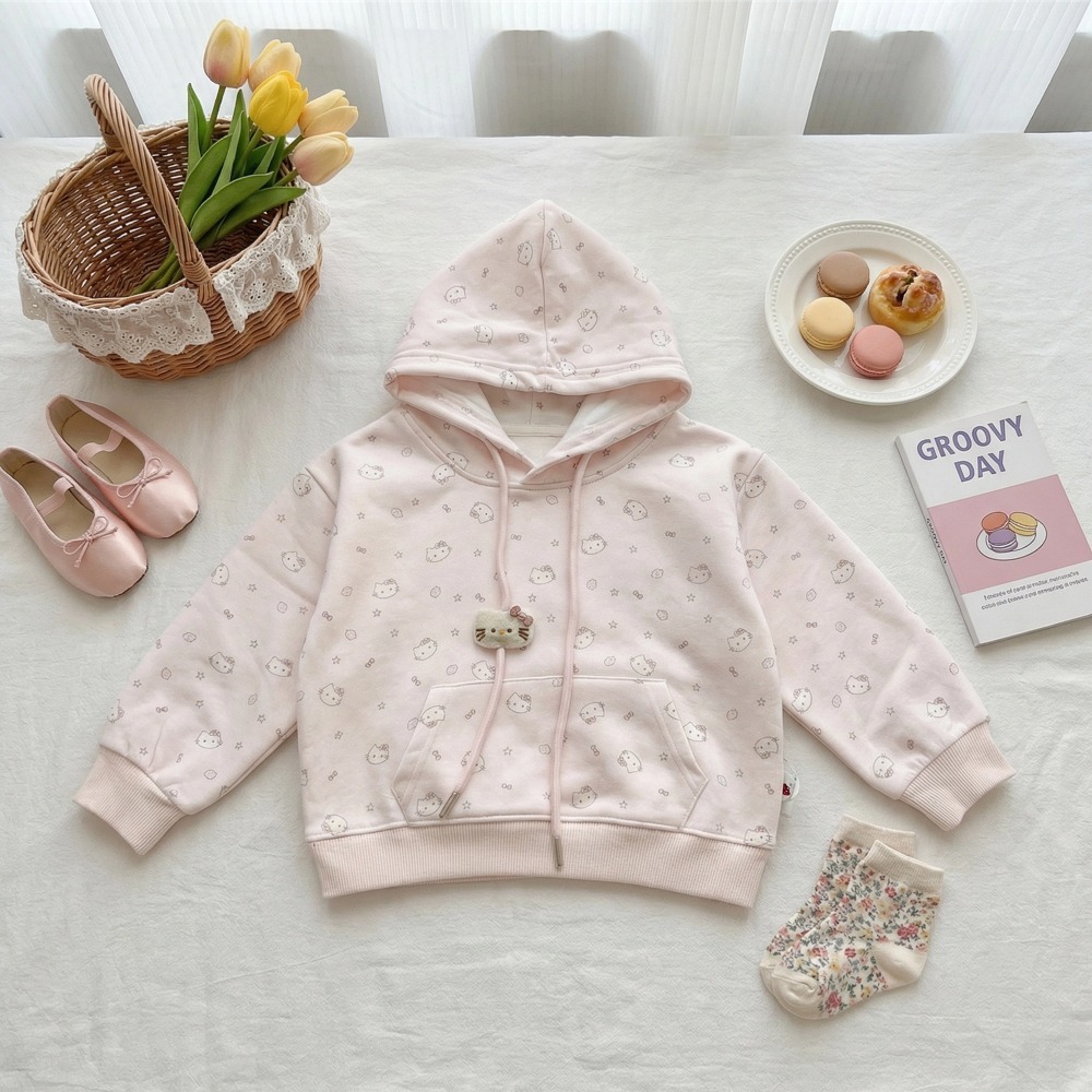 女童甜美貓咪滿版連帽衛衣(5)