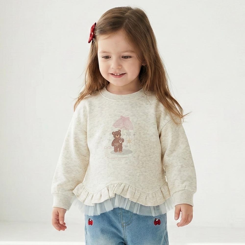 女童女童雨中熊荷葉紗裙大學T (2)