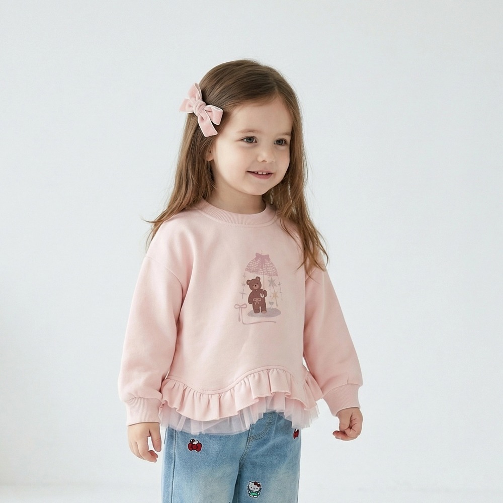 女童女童雨中熊荷葉紗裙大學T(3)