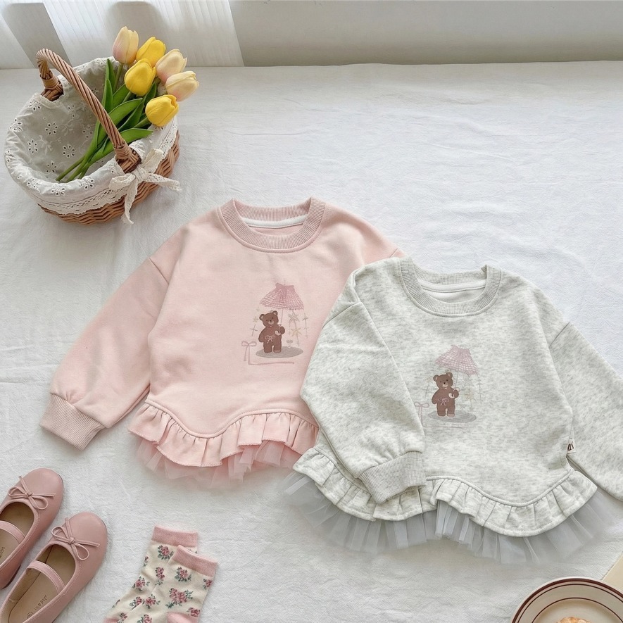 女童女童雨中熊荷葉紗裙大學T(1)