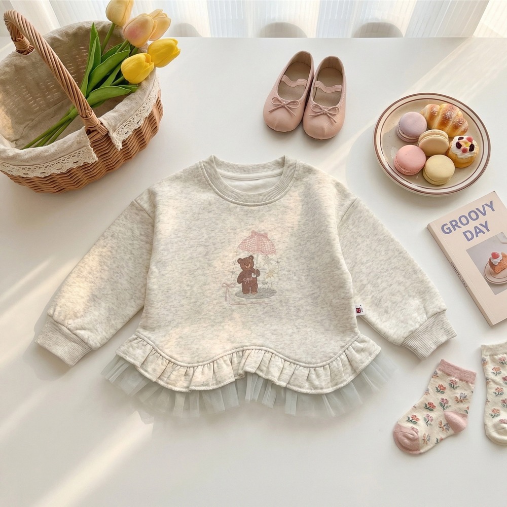 女童女童雨中熊荷葉紗裙大學T (4)